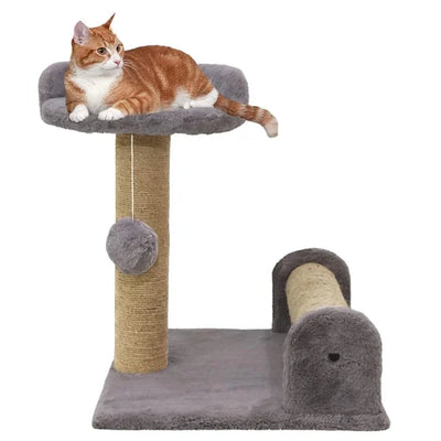 Jute & fabric cat scratching post tower with a seat & Toy Actity toy for sleeping cats