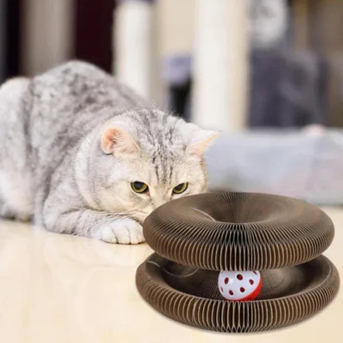Cat/dog Scratch Toy with Bell Ball, Magnetic Corrugated Cardboard, Interactive Toy