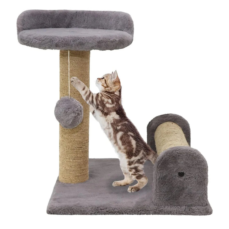 Jute & fabric cat scratching post tower with a seat & Toy Actity toy for sleeping cats