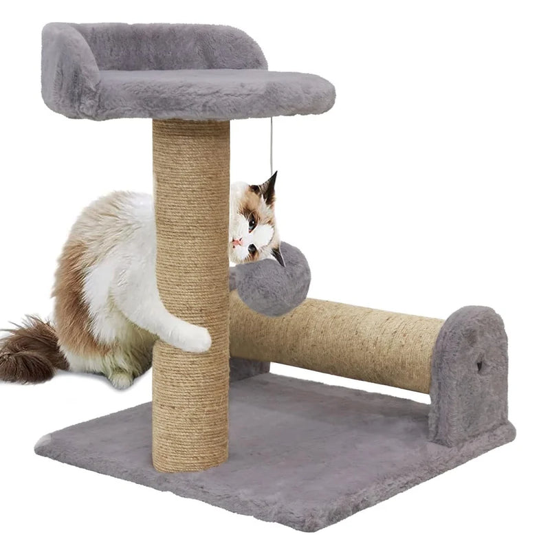 Jute & fabric cat scratching post tower with a seat & Toy Actity toy for sleeping cats