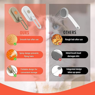 3 In1 Pet Steam Brush - One-Touch Spray Pet Hair Removal Tool 360°Rotating Handle Cat Brush With Steam Silicone Massage Comb Cat Brush For Shedding Multifunctional Dog Hair Brush