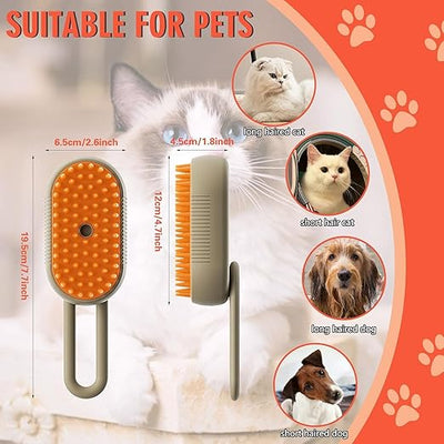 3 In1 Pet Steam Brush - One-Touch Spray Pet Hair Removal Tool 360°Rotating Handle Cat Brush With Steam Silicone Massage Comb Cat Brush For Shedding Multifunctional Dog Hair Brush