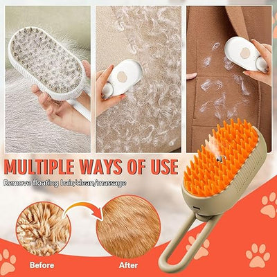 3 In1 Pet Steam Brush - One-Touch Spray Pet Hair Removal Tool 360°Rotating Handle Cat Brush With Steam Silicone Massage Comb Cat Brush For Shedding Multifunctional Dog Hair Brush