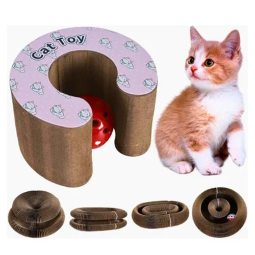 Cat/dog Scratch Toy with Bell Ball, Magnetic Corrugated Cardboard, Interactive Toy