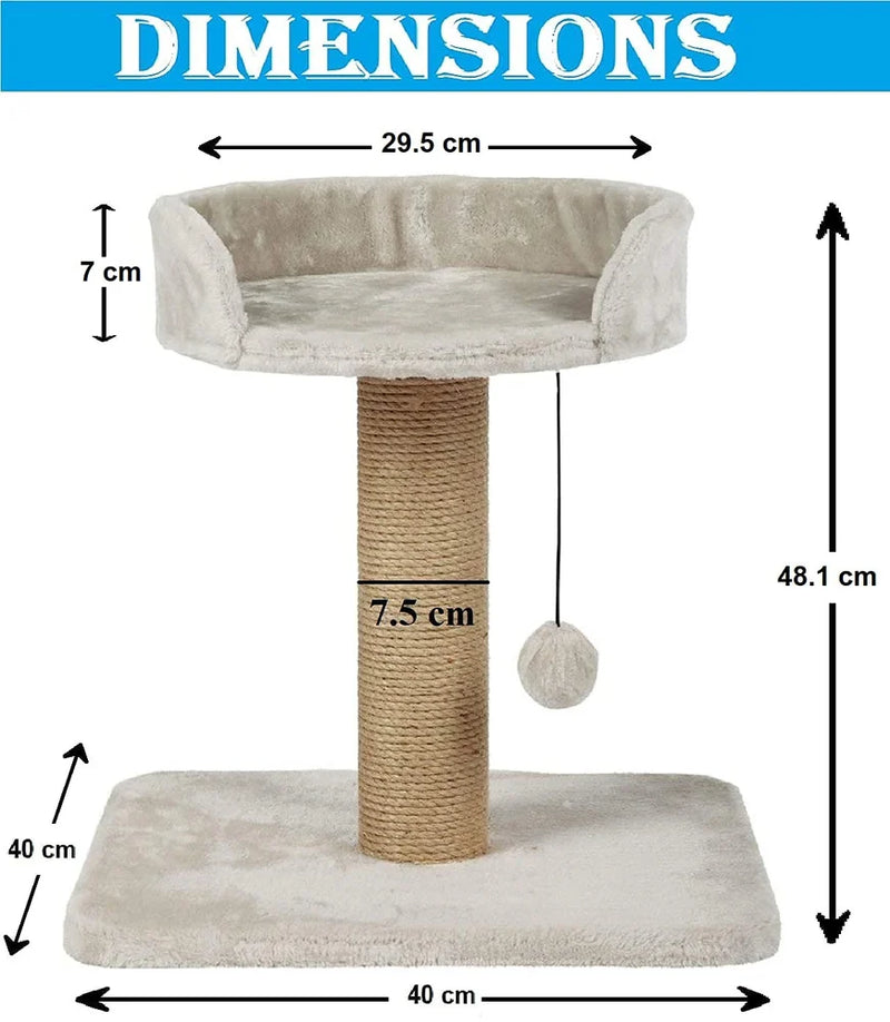 Jute & fabric cat scratching post tower with a seat & Toy Actity toy for sleeping cats